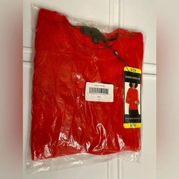 Mario Serrani Red Cashmere Crew Neck Sweater – Size S – 100% Cashmere – NWT - Picture 10 of 12